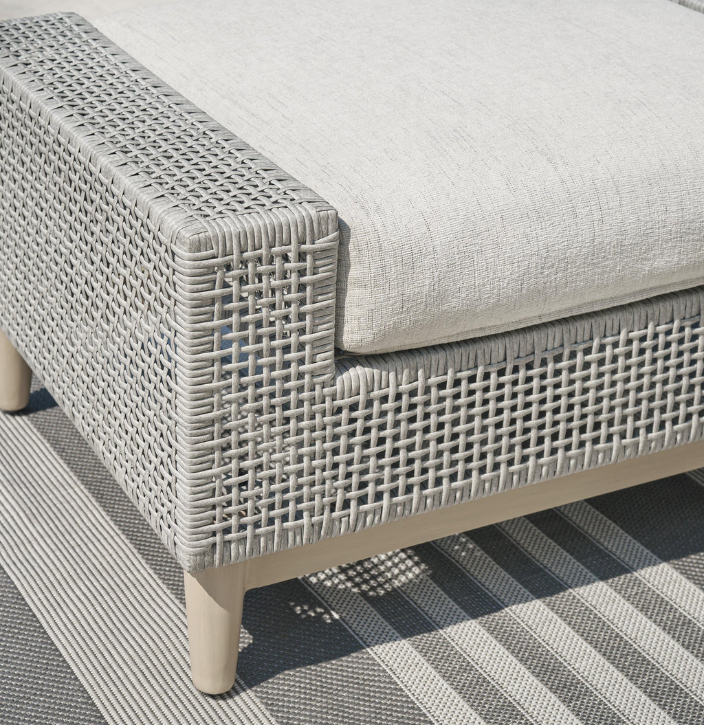 Seton Creek Outdoor Ottoman with Cushion in Gray, detail view