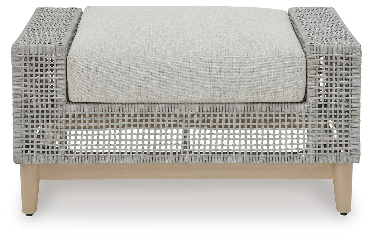 Seton Creek Outdoor Ottoman with Cushion in Gray, front view