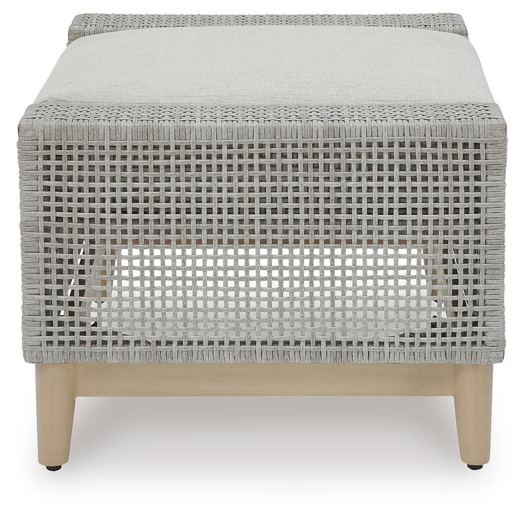 Seton Creek Outdoor Ottoman with Cushion in Gray, side view