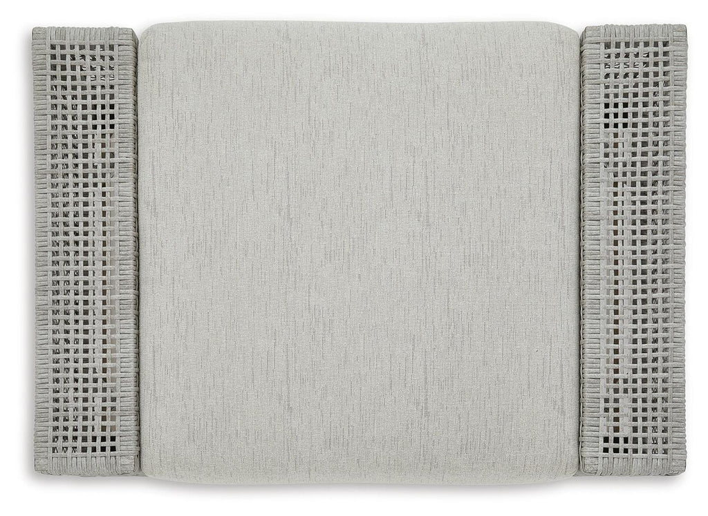 Seton Creek Outdoor Ottoman with Cushion in Gray, top view