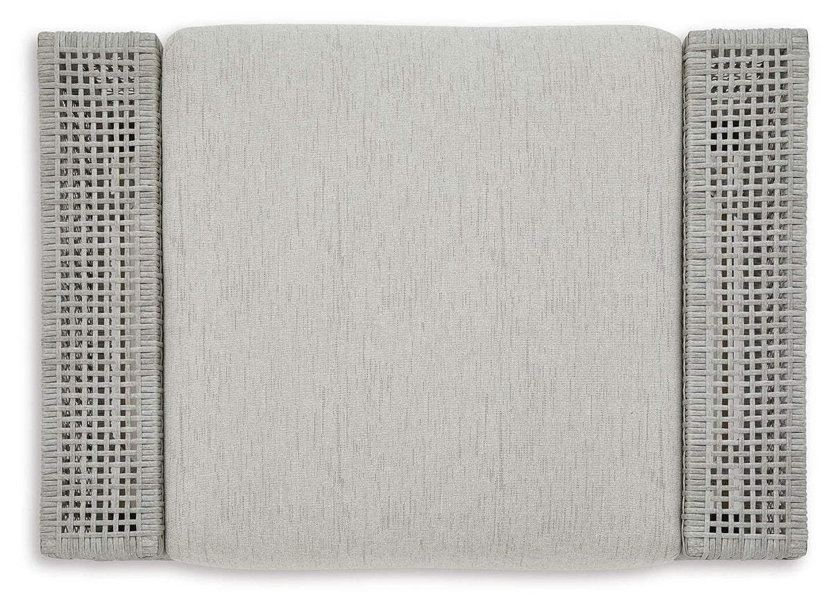 Seton Creek Outdoor Ottoman with Cushion in Gray, top view