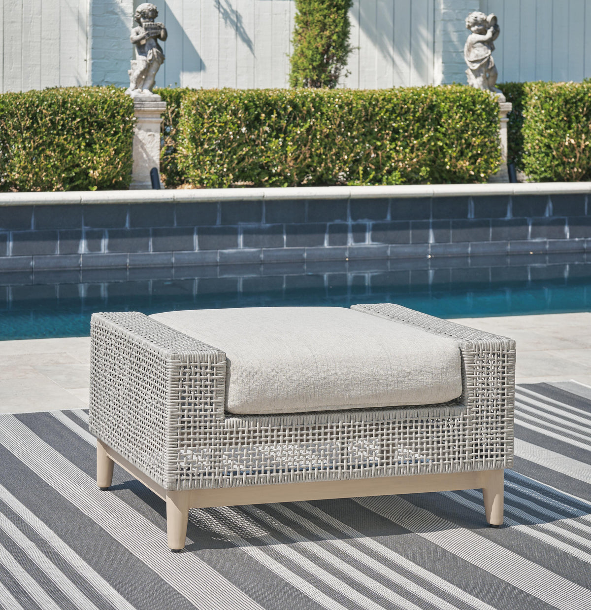 Seton Creek Outdoor Ottoman with Cushion in Gray, alternate view 3