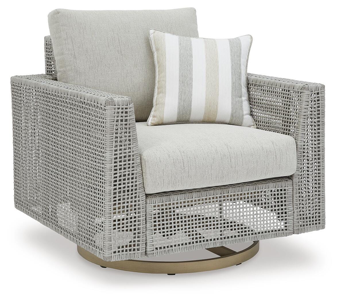 Seton Creek Outdoor Swivel Lounge with Cushion in Gray, angle view