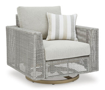 Seton Creek Outdoor Swivel Lounge with Cushion in Gray, angle view
