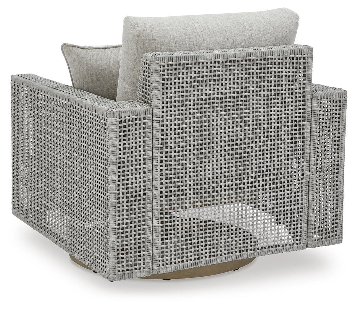 Seton Creek Outdoor Swivel Lounge with Cushion in Gray, back view