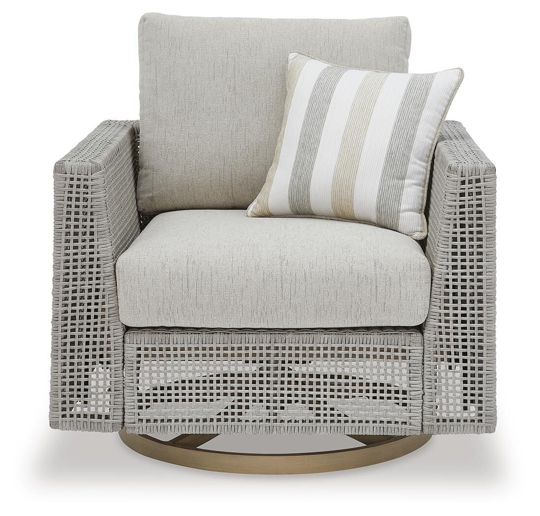 Seton Creek Outdoor Swivel Lounge with Cushion in Gray, front view