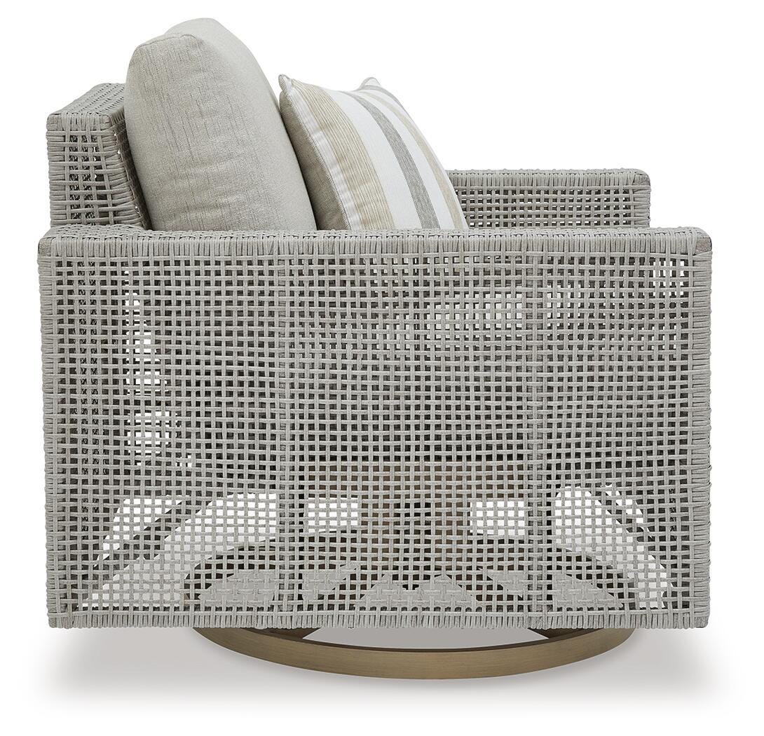 Seton Creek Outdoor Swivel Lounge with Cushion in Gray, side view