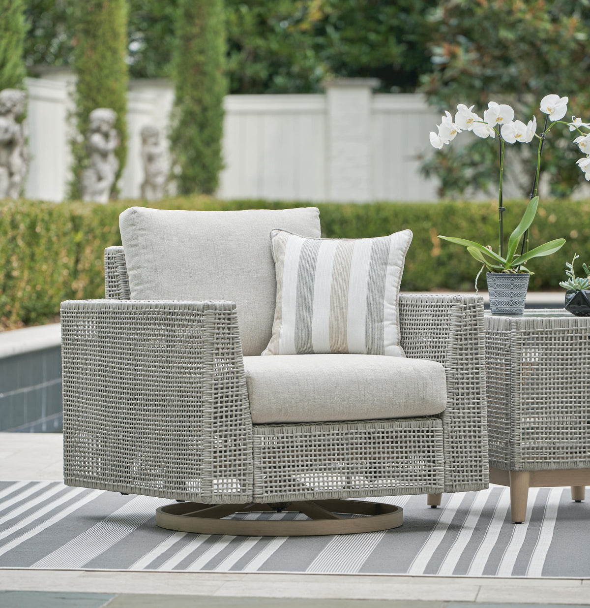 Seton Creek Outdoor Swivel Lounge with Cushion in Gray, alternate view 3