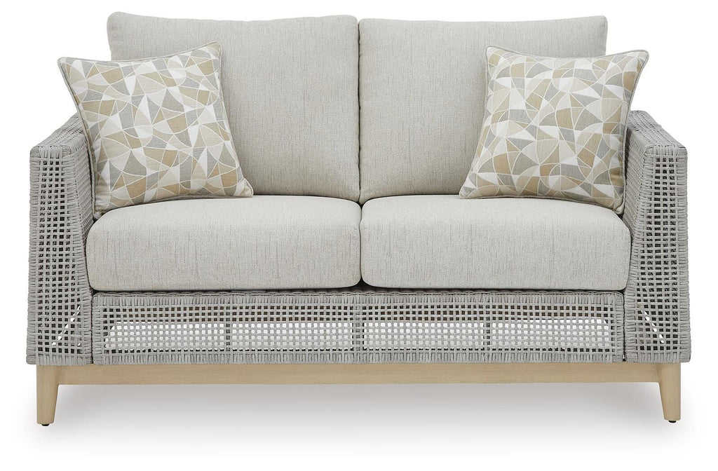 Seton Creek Outdoor Loveseat with Cushion in Gray, front view