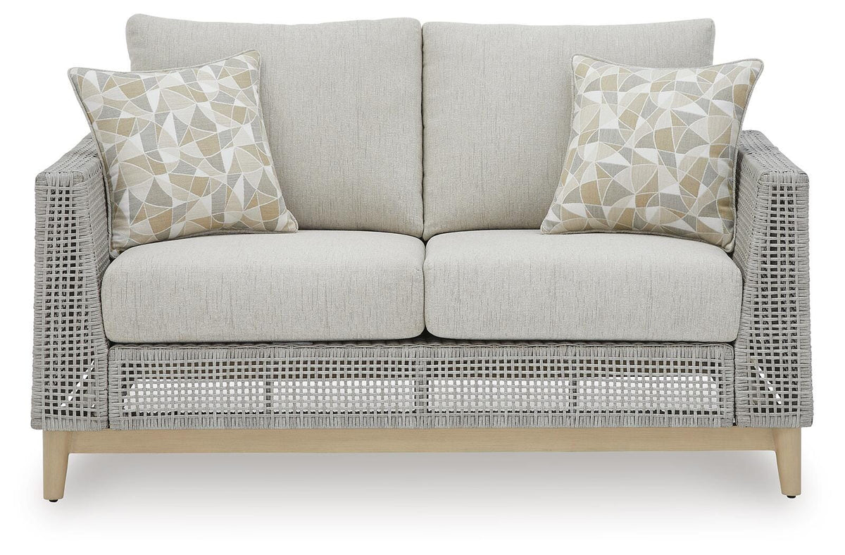 Seton Creek Outdoor Loveseat with Cushion in Gray, front view