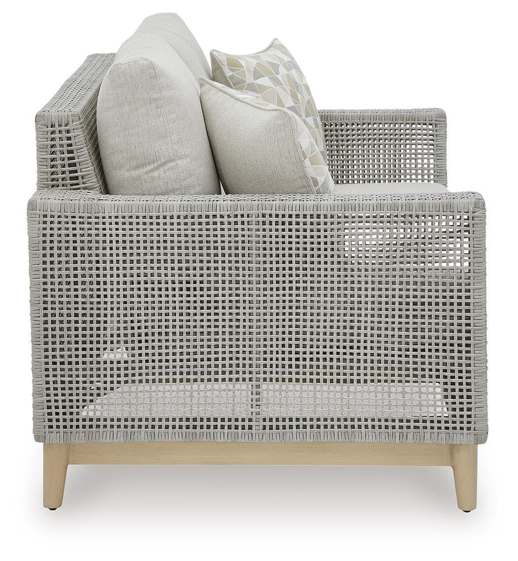 Seton Creek Outdoor Loveseat with Cushion in Gray, side view