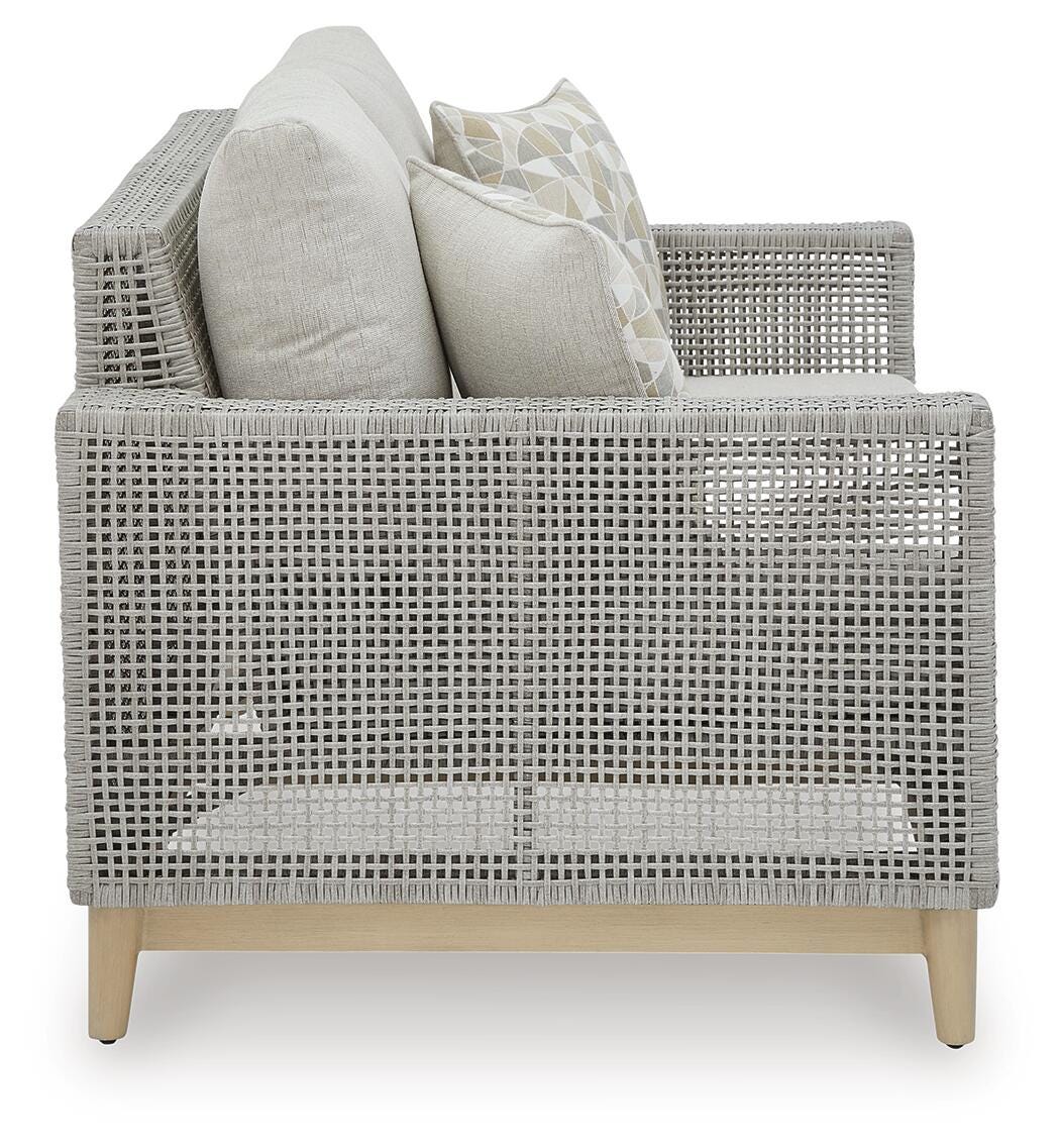 Seton Creek Outdoor Loveseat with Cushion in Gray, side view