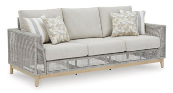 Seton Creek Outdoor Sofa with Cushion in Gray, angle view