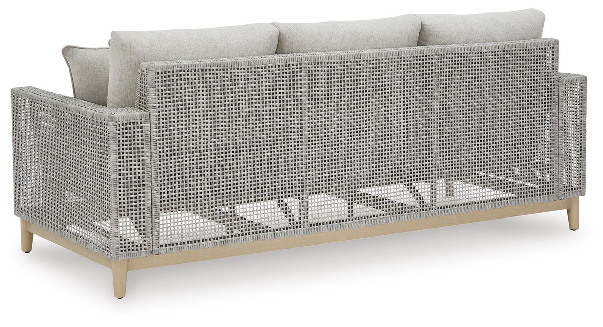 Seton Creek Outdoor Sofa with Cushion in Gray, back view