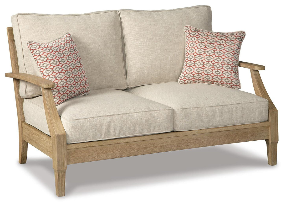 Clare View Loveseat with Cushion in Beige, angle view
