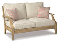 Clare View Loveseat with Cushion in Beige, angle view