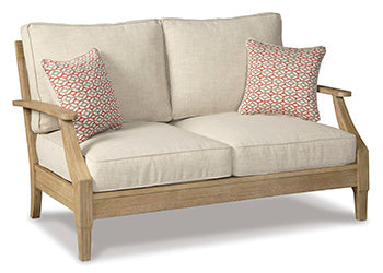 Clare View Loveseat with Cushion in Beige, angle view