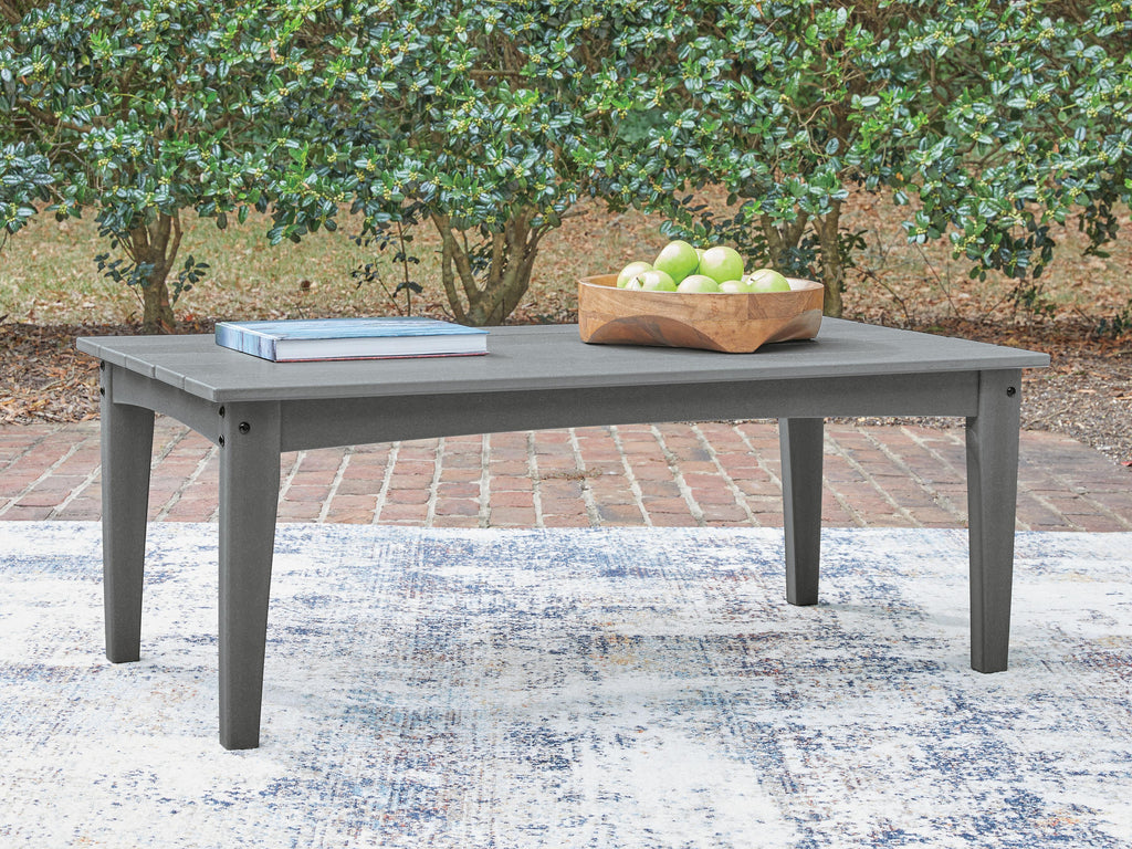 Cove Beach Outdoor Coffee Table in Gray, lifestyle view