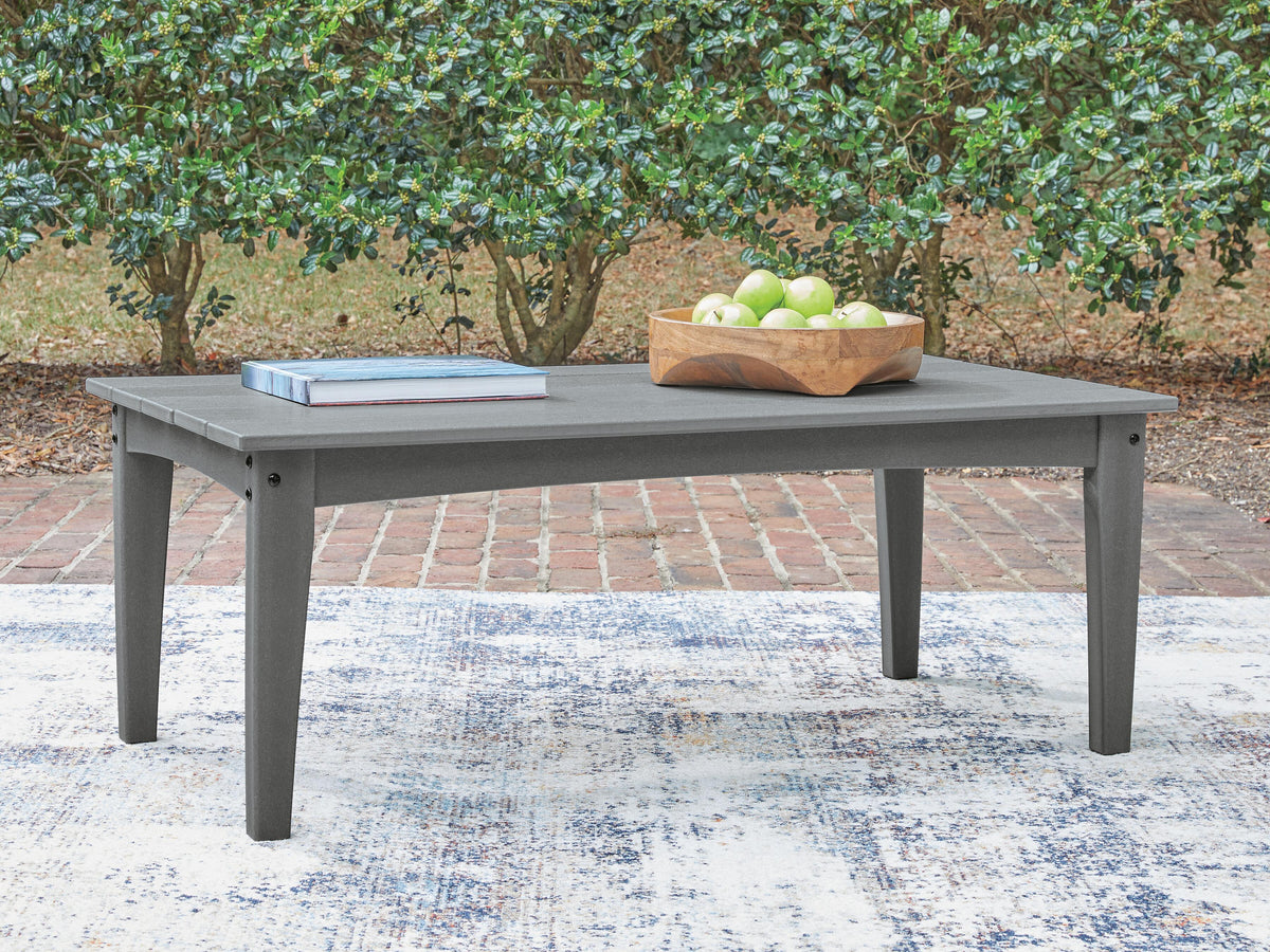 Cove Beach Outdoor Coffee Table in Gray, lifestyle view