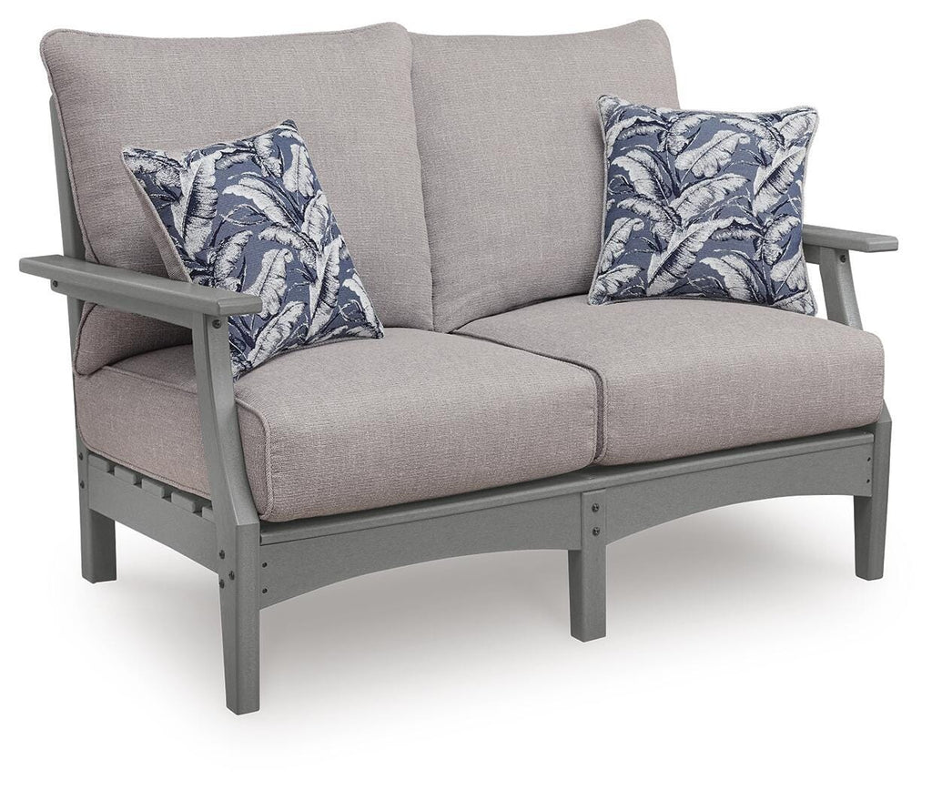Cove Beach Outdoor Loveseat with Cushion in Gray, angle view