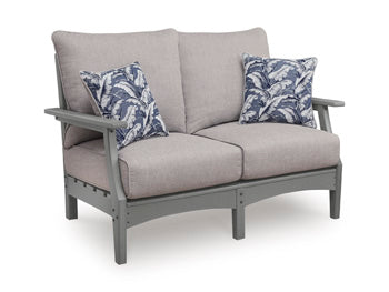 Cove Beach Outdoor Loveseat with Cushion in Gray, angle view
