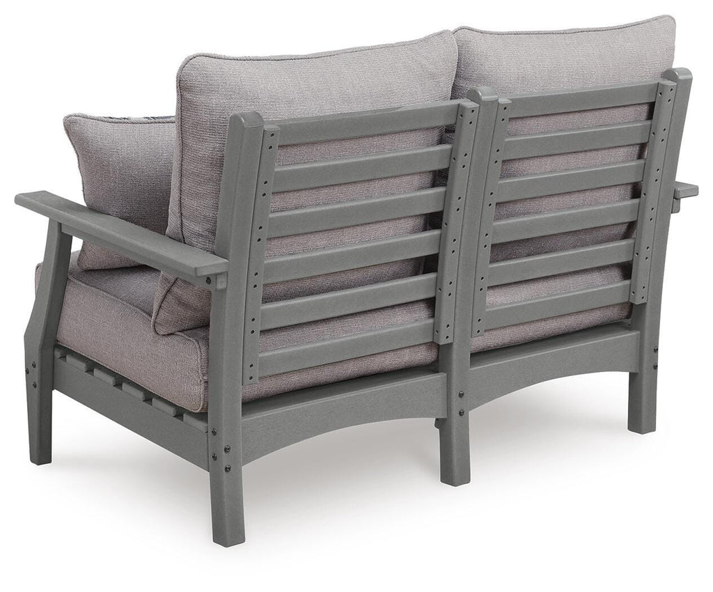 Cove Beach Outdoor Loveseat with Cushion in Gray, back view