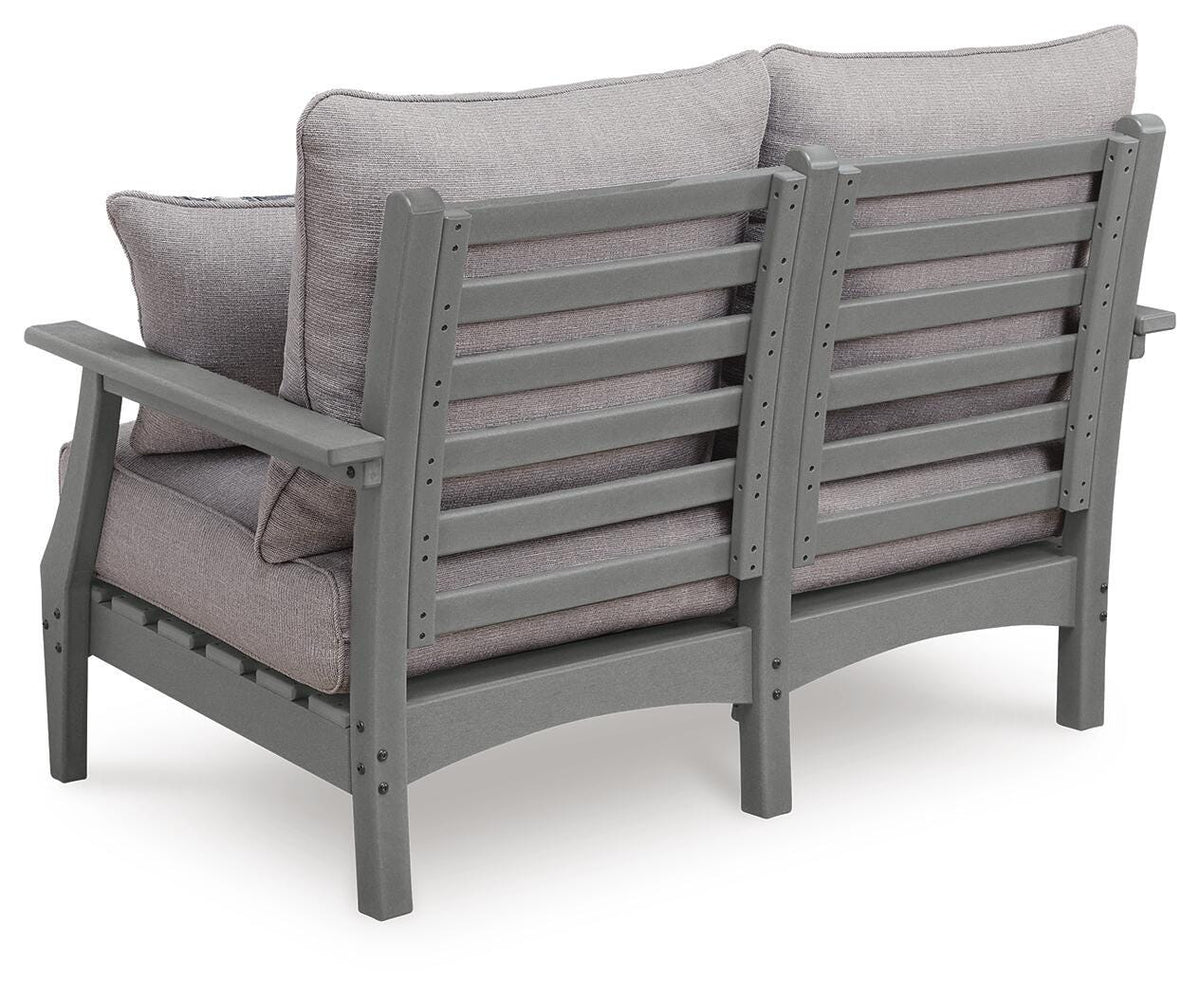 Cove Beach Outdoor Loveseat with Cushion in Gray, back view