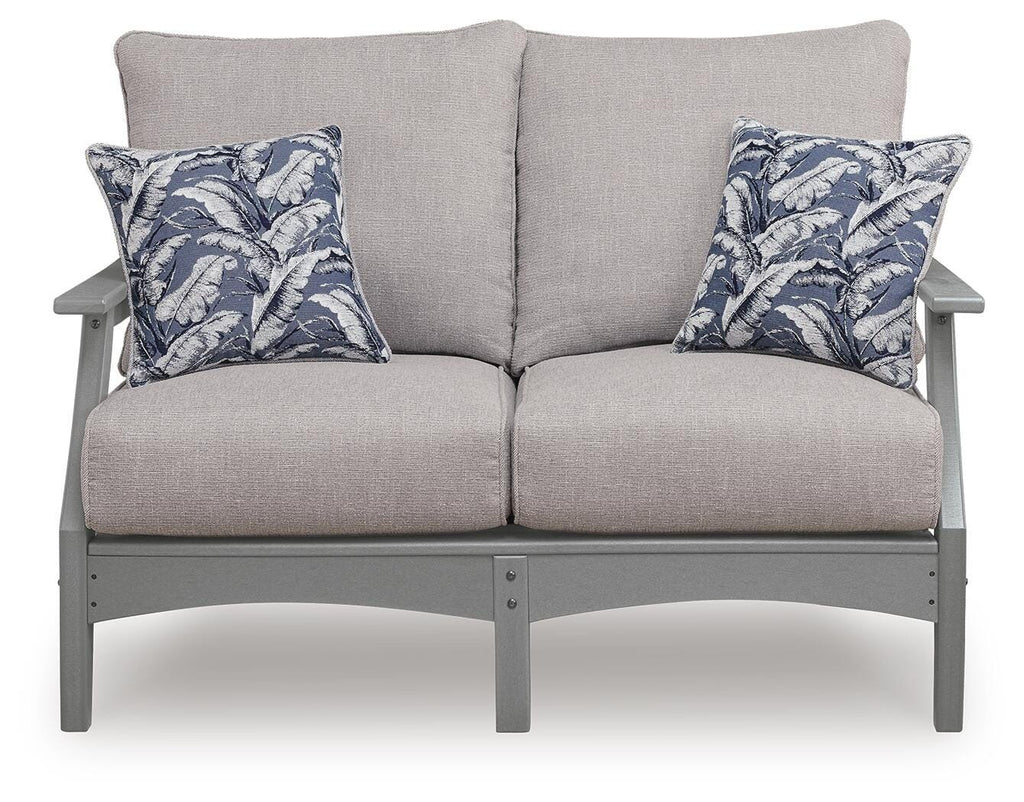 Cove Beach Outdoor Loveseat with Cushion in Gray, front view