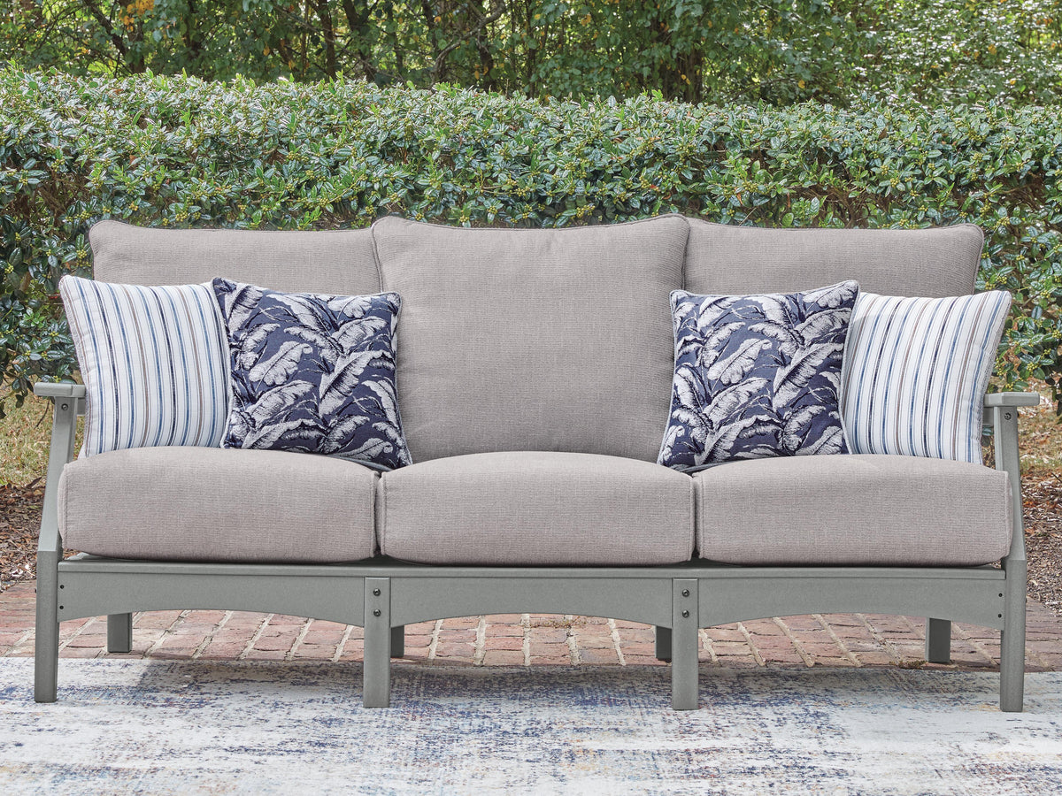 Cove Beach Outdoor Sofa with Cushion in Gray, lifestyle view