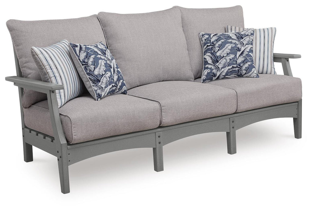 Cove Beach Outdoor Sofa with Cushion in Gray, angle view