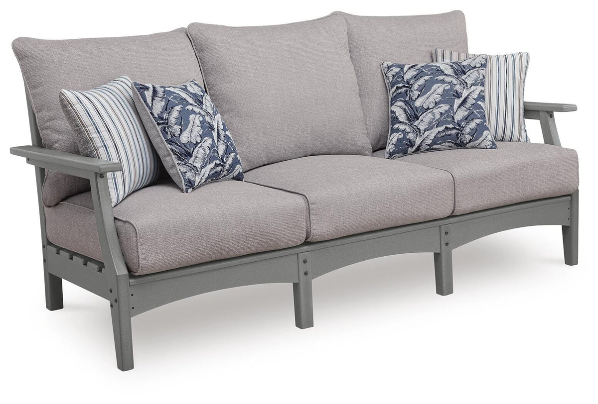 Cove Beach Outdoor Sofa with Cushion in Gray, angle view