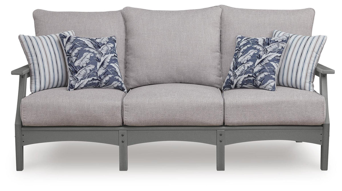 Cove Beach Outdoor Sofa with Cushion in Gray, front view