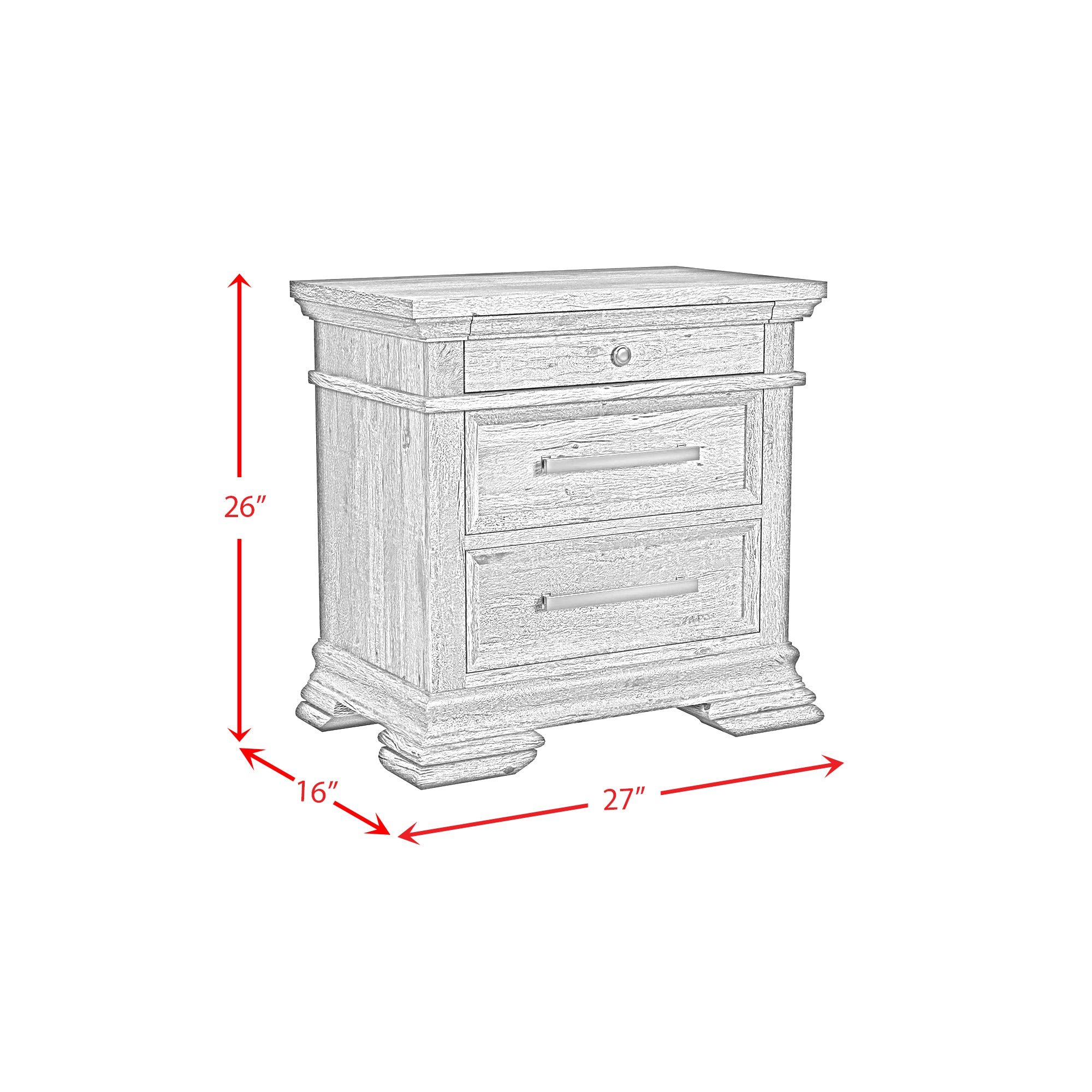 Park Ridge 3-Drawer Nightstand In Charcoal
