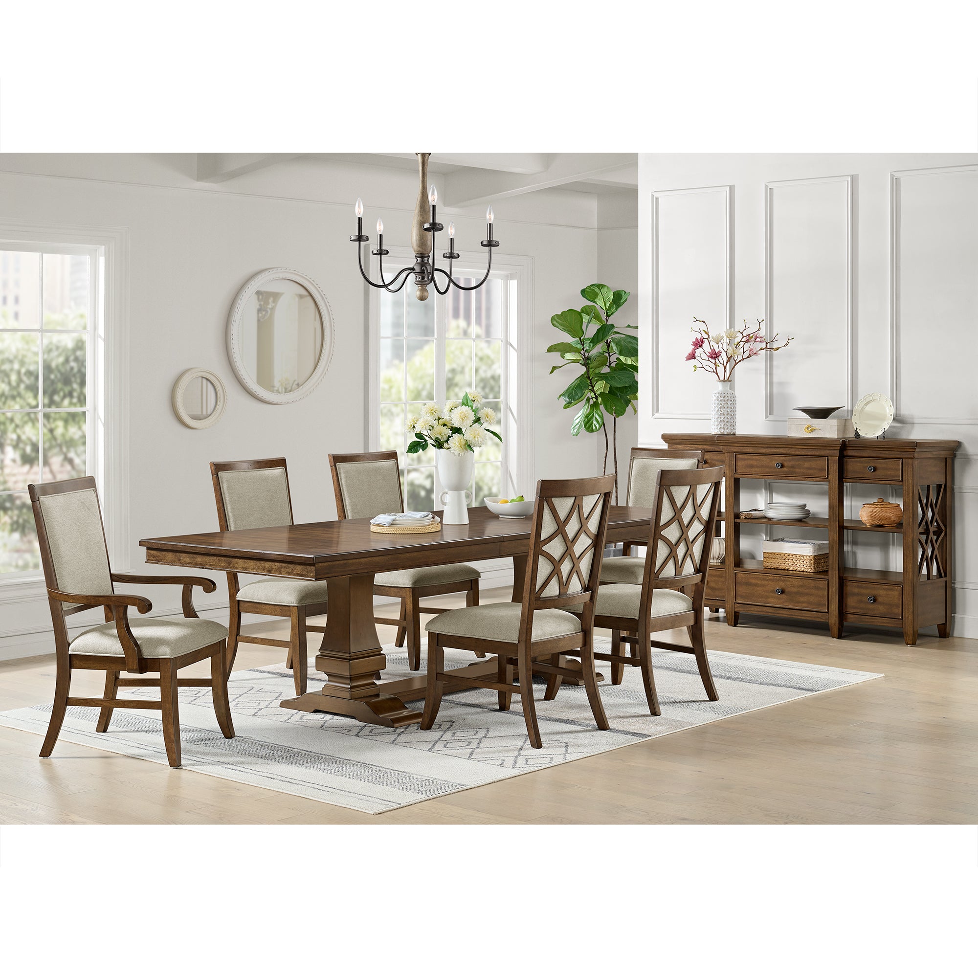 Phillipe Dining Arm Chair With Grey Fabric In Cherry (2 Per Carton)