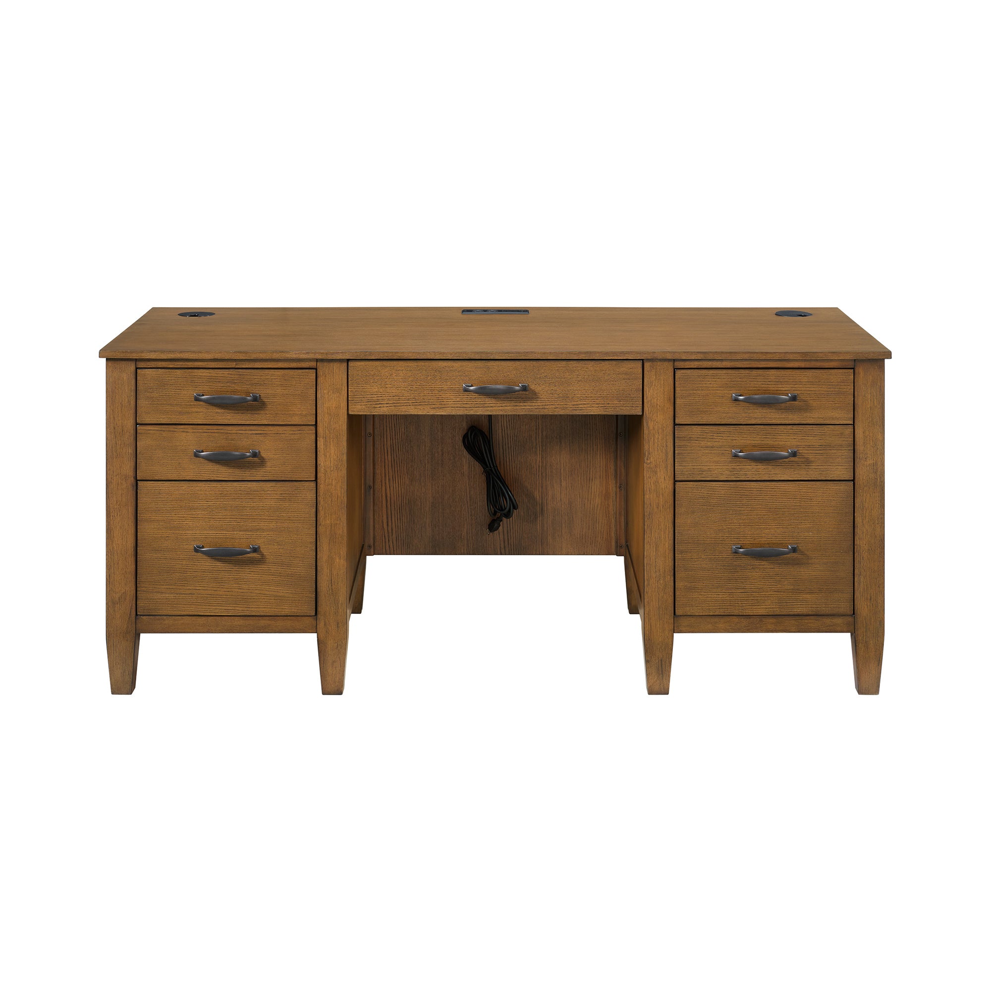 Portico Double Pedestal Desk With Power/Usb In Brown Oak