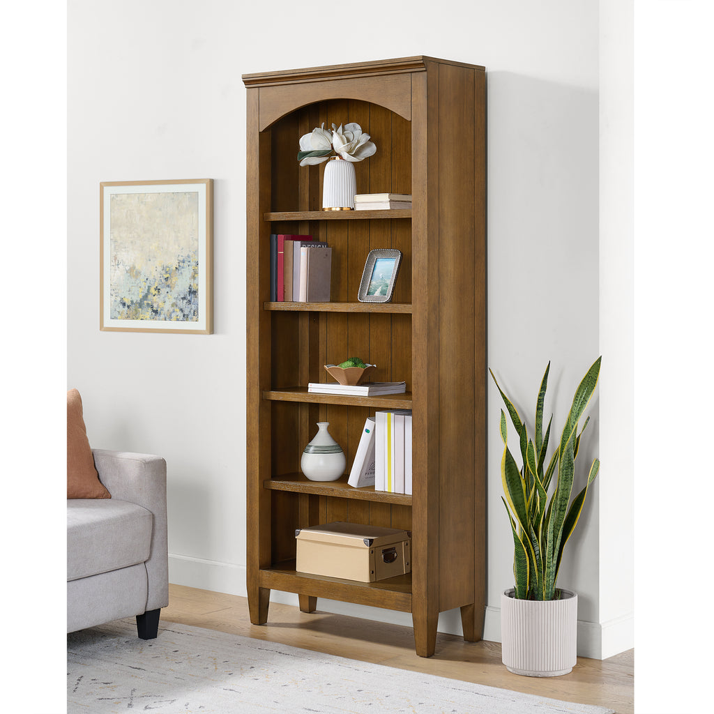 Portico Open Bookcase In Brown Oak