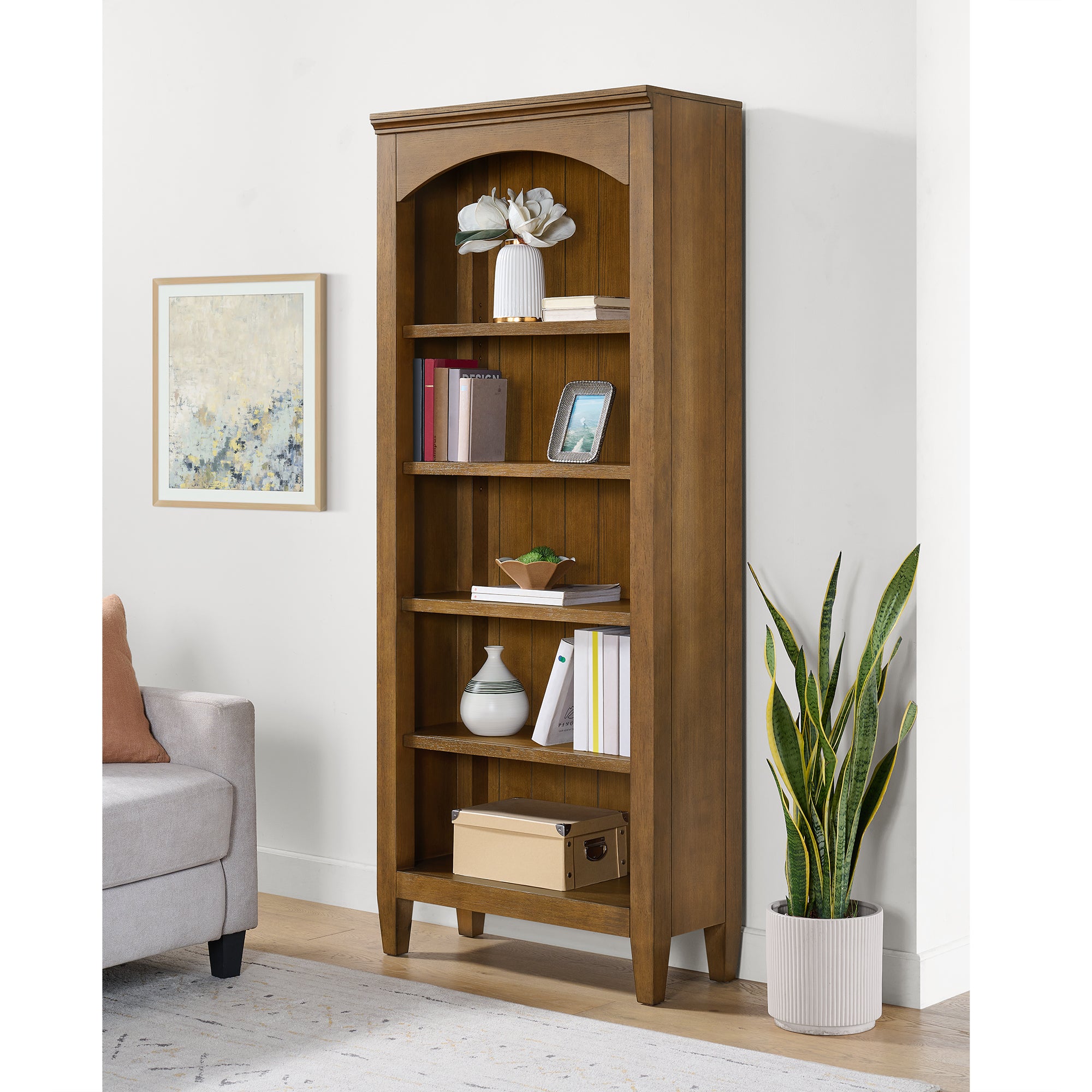 Portico Open Bookcase In Brown Oak