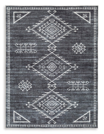 Arloman 5' x 7' Washable Rug in Black/Cream/Gray