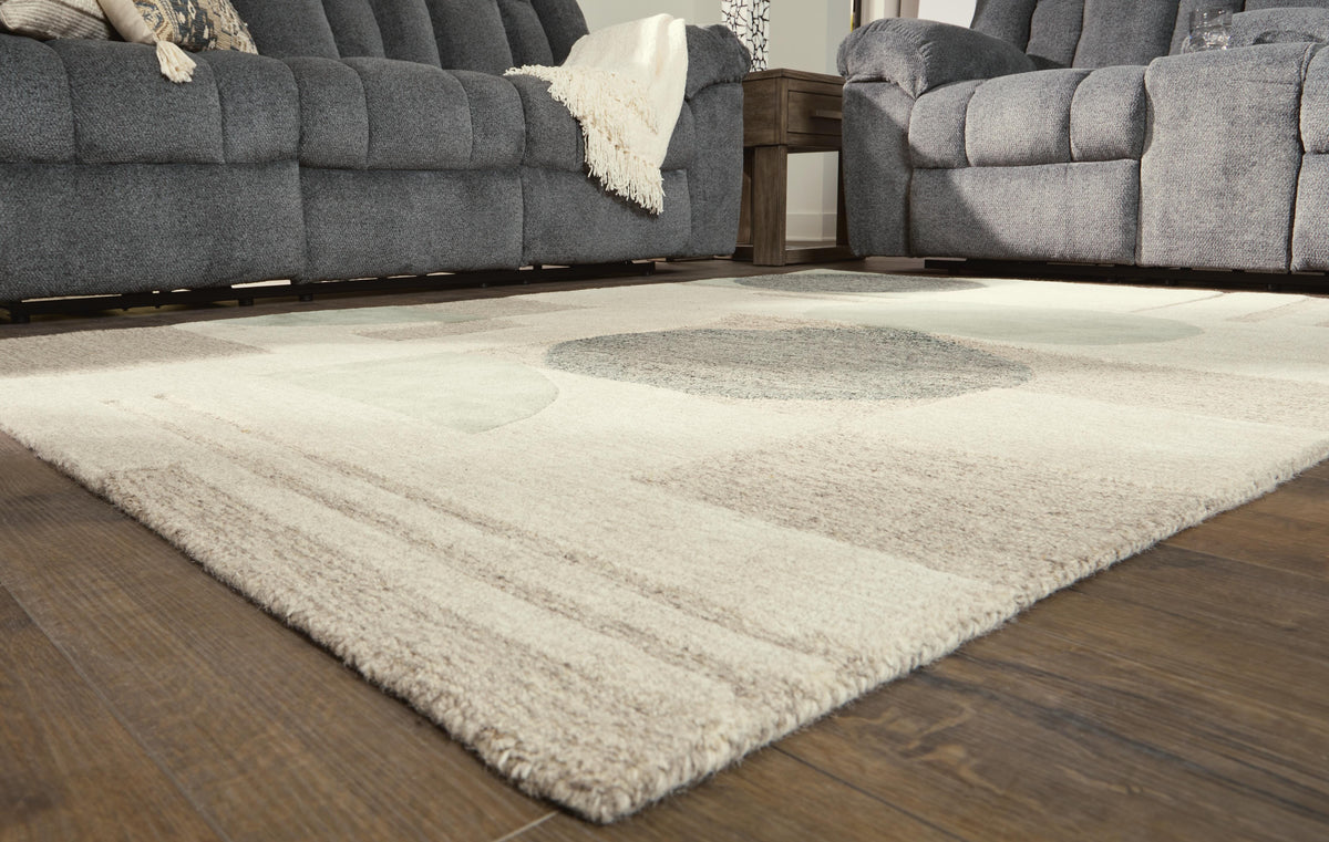 Dallane 5' x 7' Rug in Linen/Blue/Green, detail view