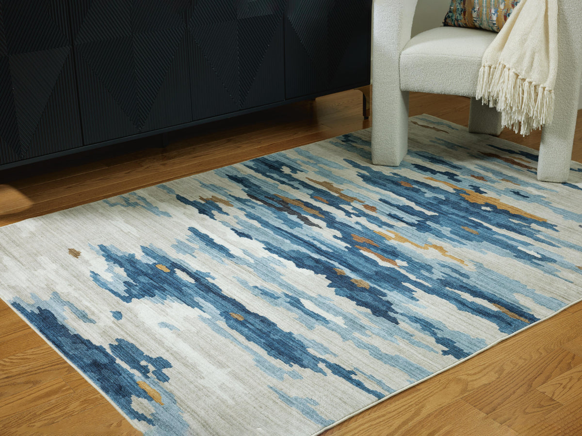 Vinlett 8' x 10' Washable Rug in Cream/Blue/Brown, lifestyle view
