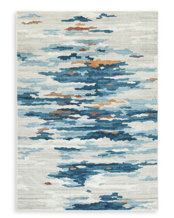 Vinlett 5' x 7' Washable Rug in Cream/Blue/Brown