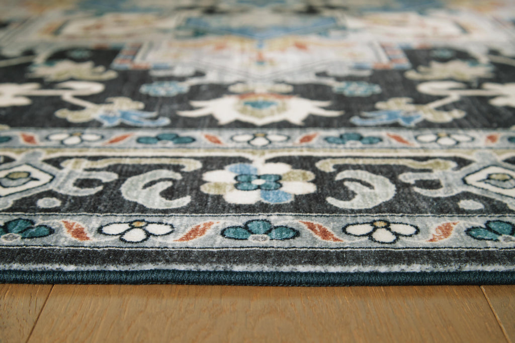 Leningston 8' x 10' Washable Rug in Black/Cream/Blue, detail view