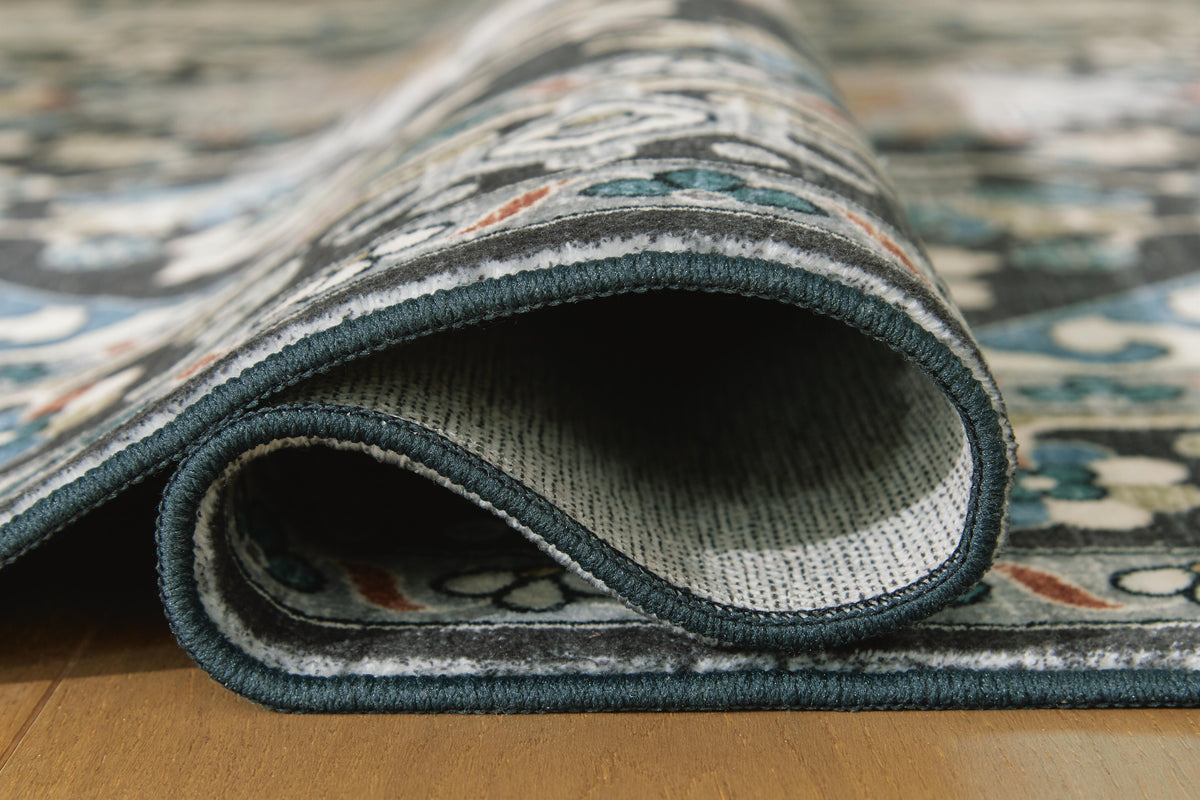 Leningston 8' x 10' Washable Rug in Black/Cream/Blue, detail view