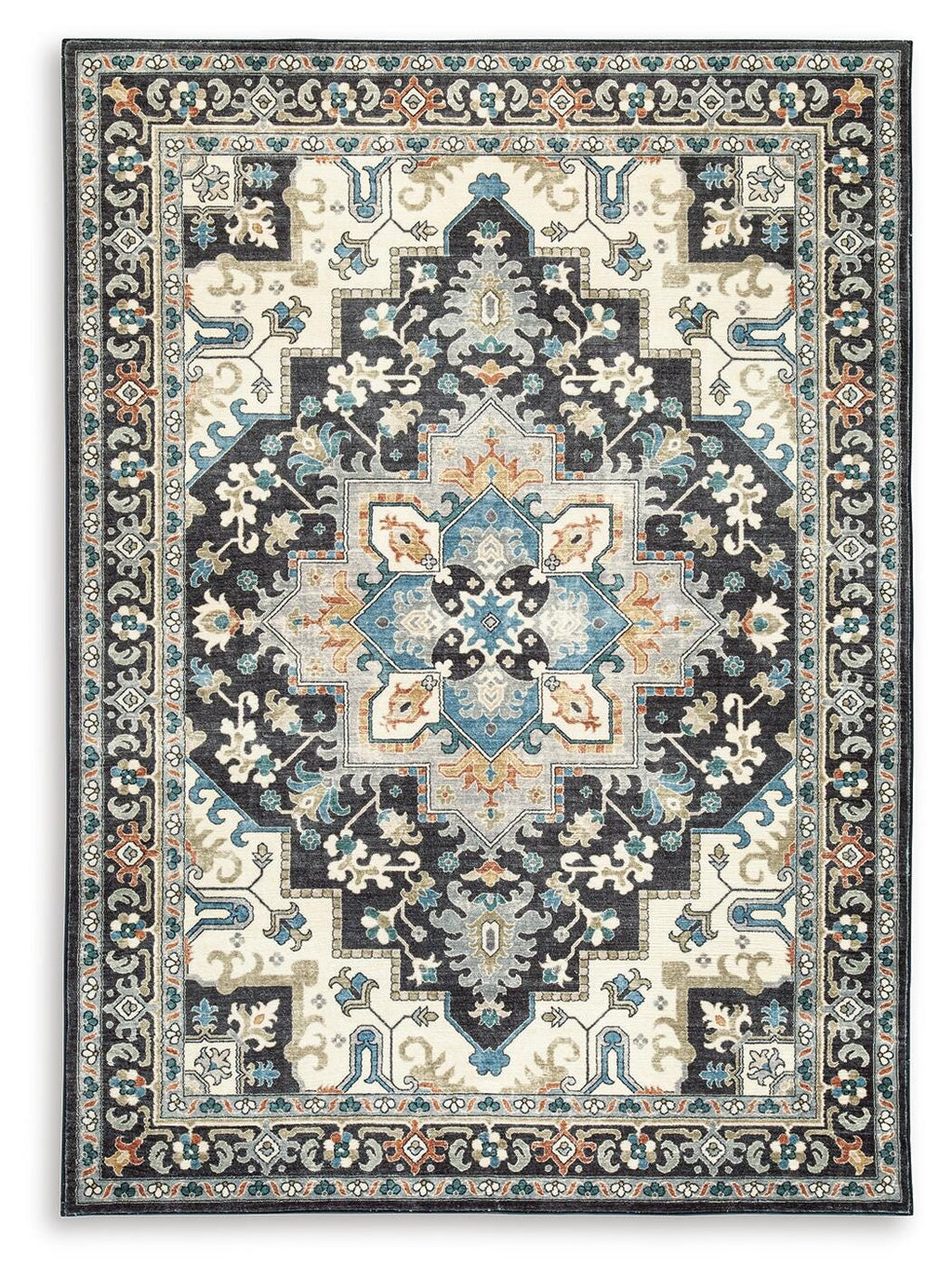 Leningston 5' x 7' Washable Rug in Black/Cream/Blue, alternate view 2