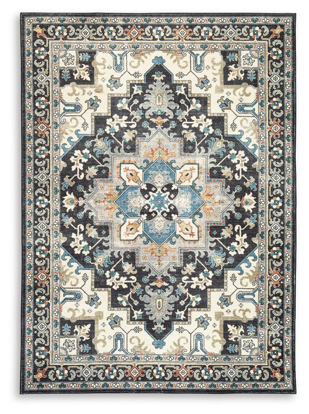 Leningston 5' x 7' Washable Rug in Black/Cream/Blue, alternate view 2