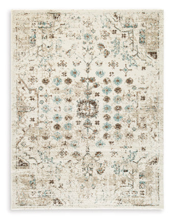 Jossler 5' x 7' Rug in Ivory/Brown/Teal