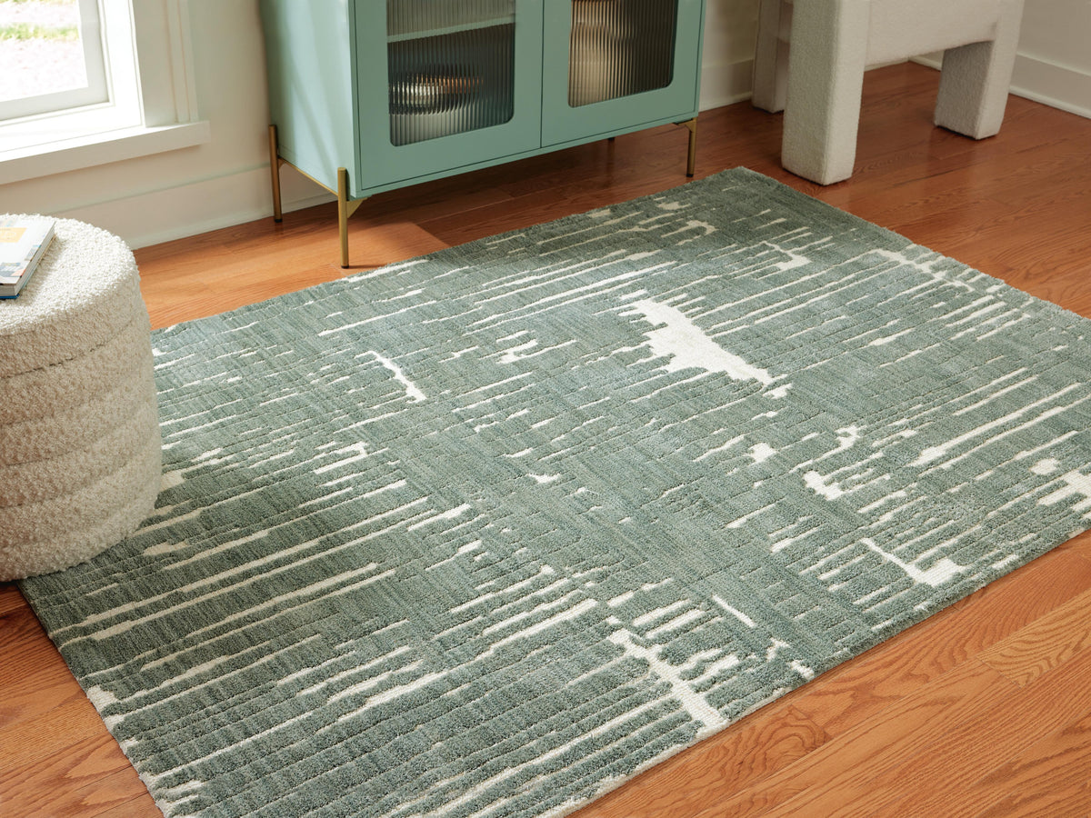Cayworth 5' x 7' Rug in Teal/White, lifestyle view