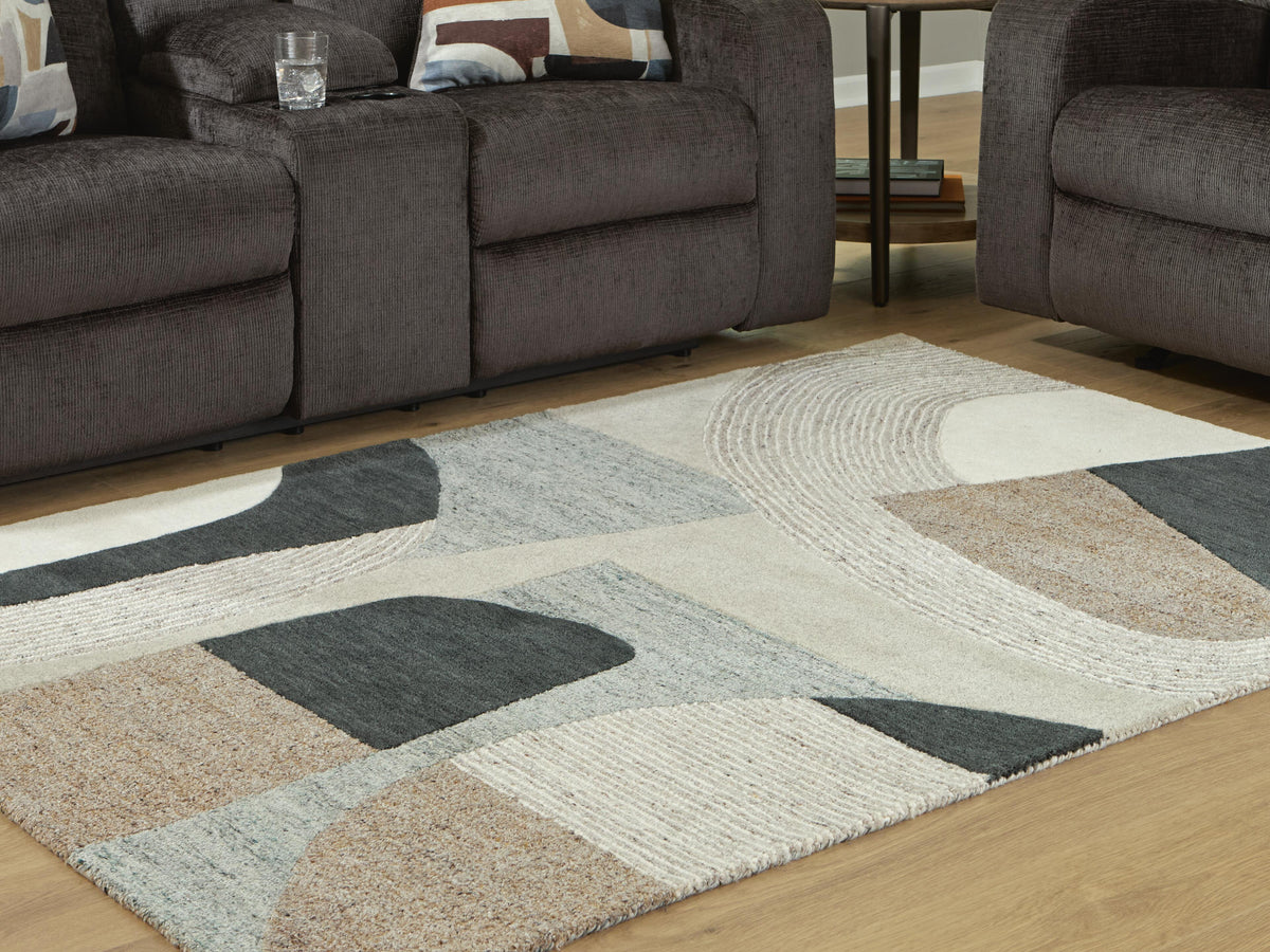 Edrickhill 5' x 7' Rug in Grayish Teal/Taupe/Cream, lifestyle view