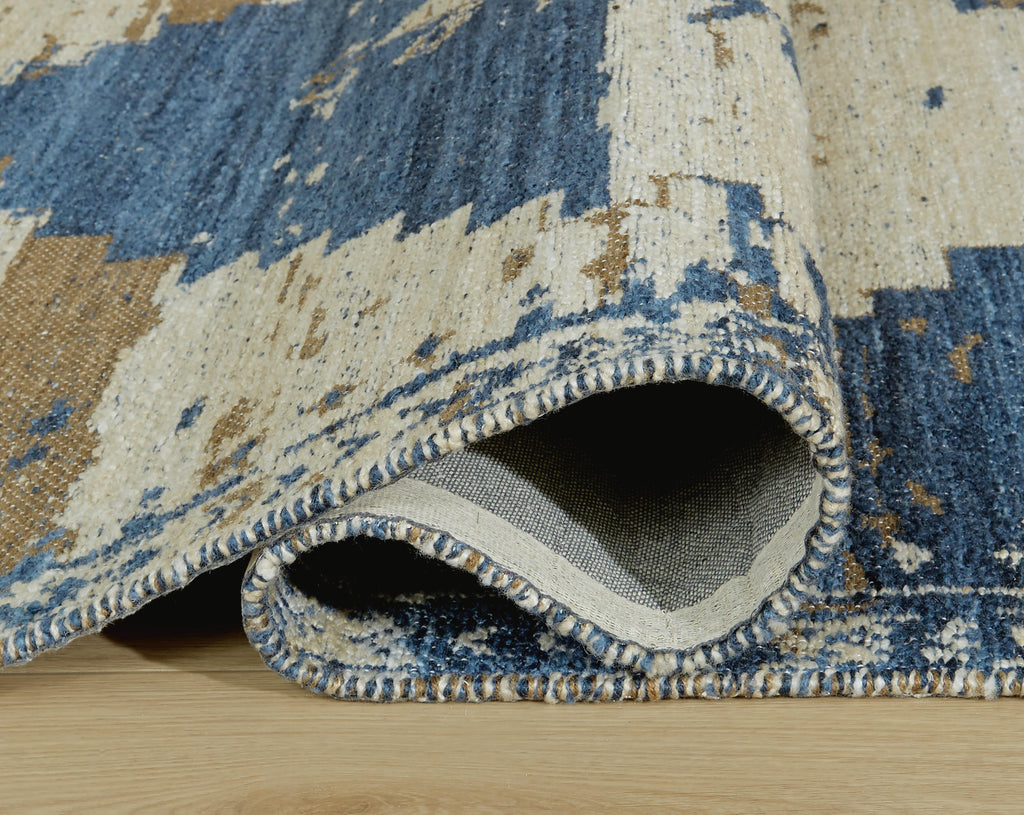 Varnler 8' x 10' Rug in Blue/Brown/Tan, detail view