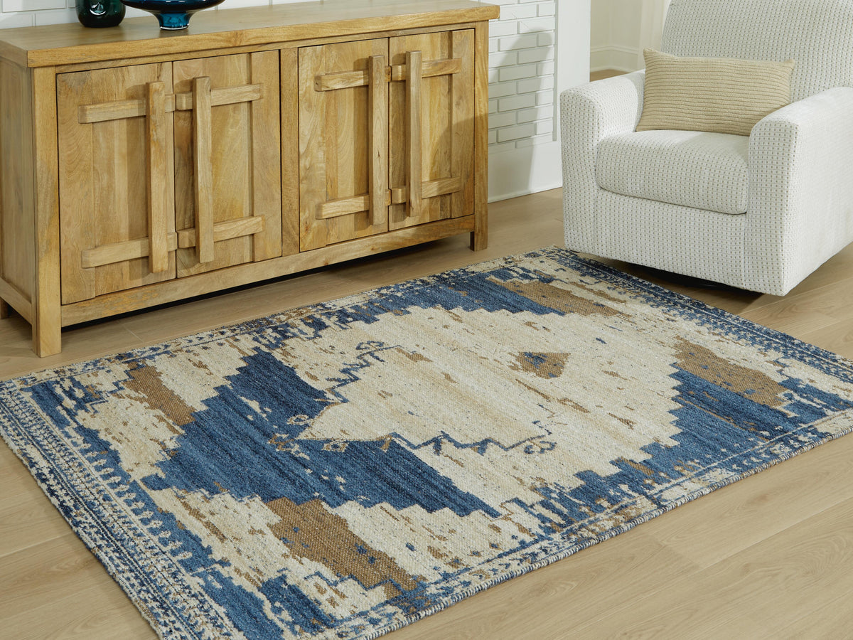 Varnler 8' x 10' Rug in Blue/Brown/Tan, lifestyle view